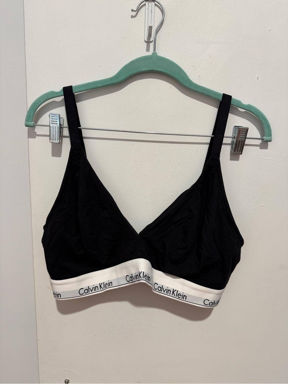 Calvin Klein Black Triangle Bralette with White Logo Band